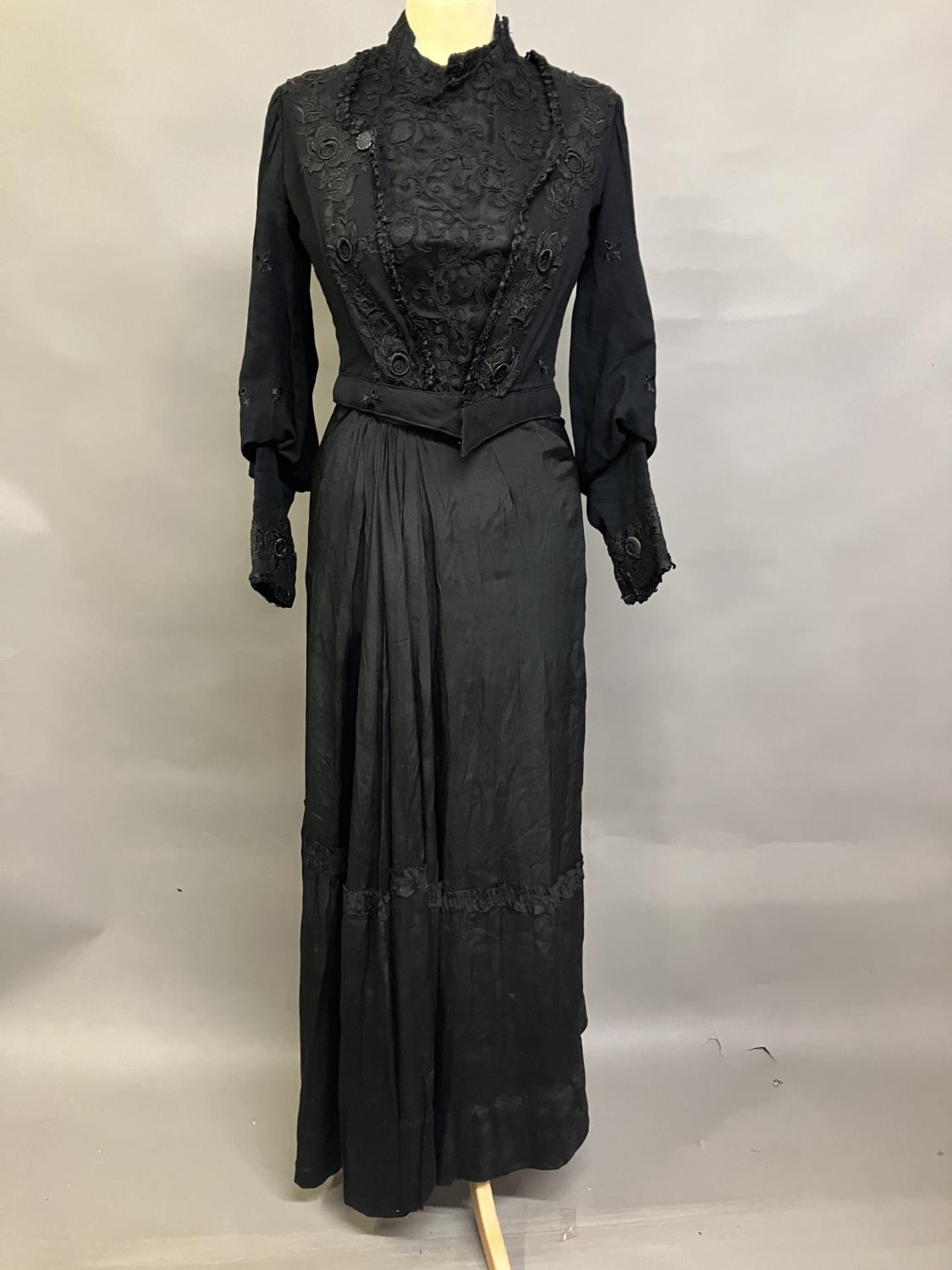 Two Edwardian bodices and a skirt, all in black, none matching, the first bodice in a heavy black - Image 5 of 8