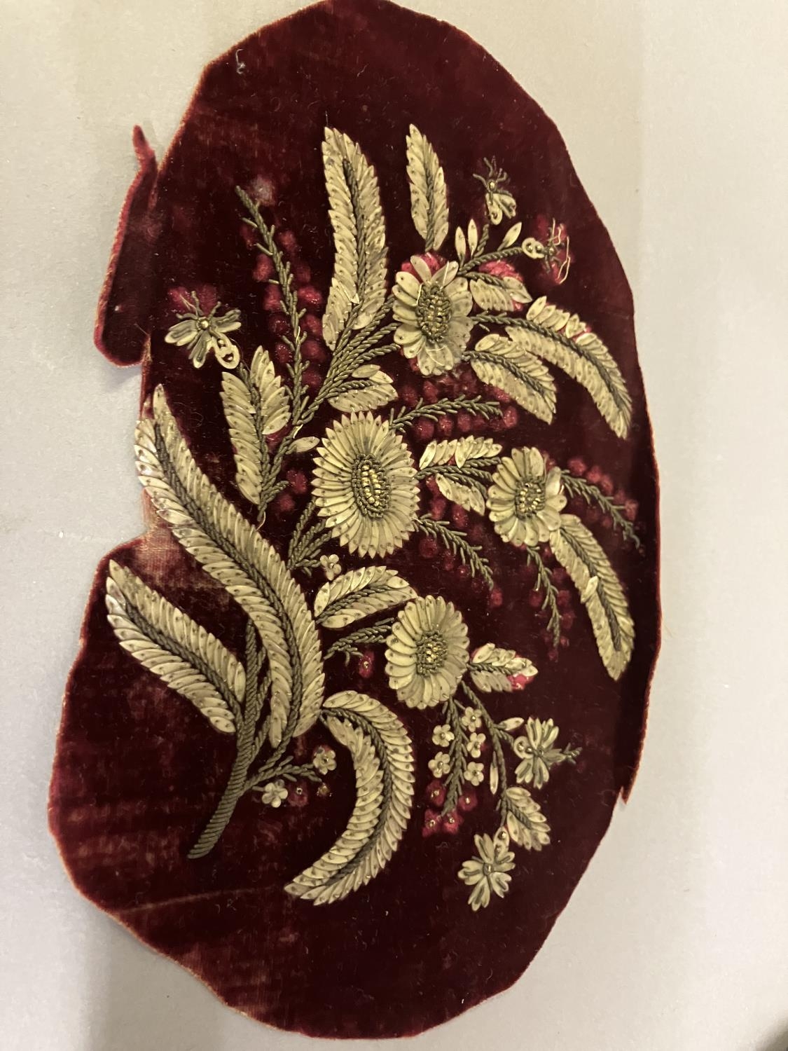 Antique lace and embroidery: a velvet Panel, 19th century, most likely salvaged from a damaged - Image 2 of 5