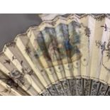Fans and accessories, late 19th century to early 20th century: Four fans, the first with cream