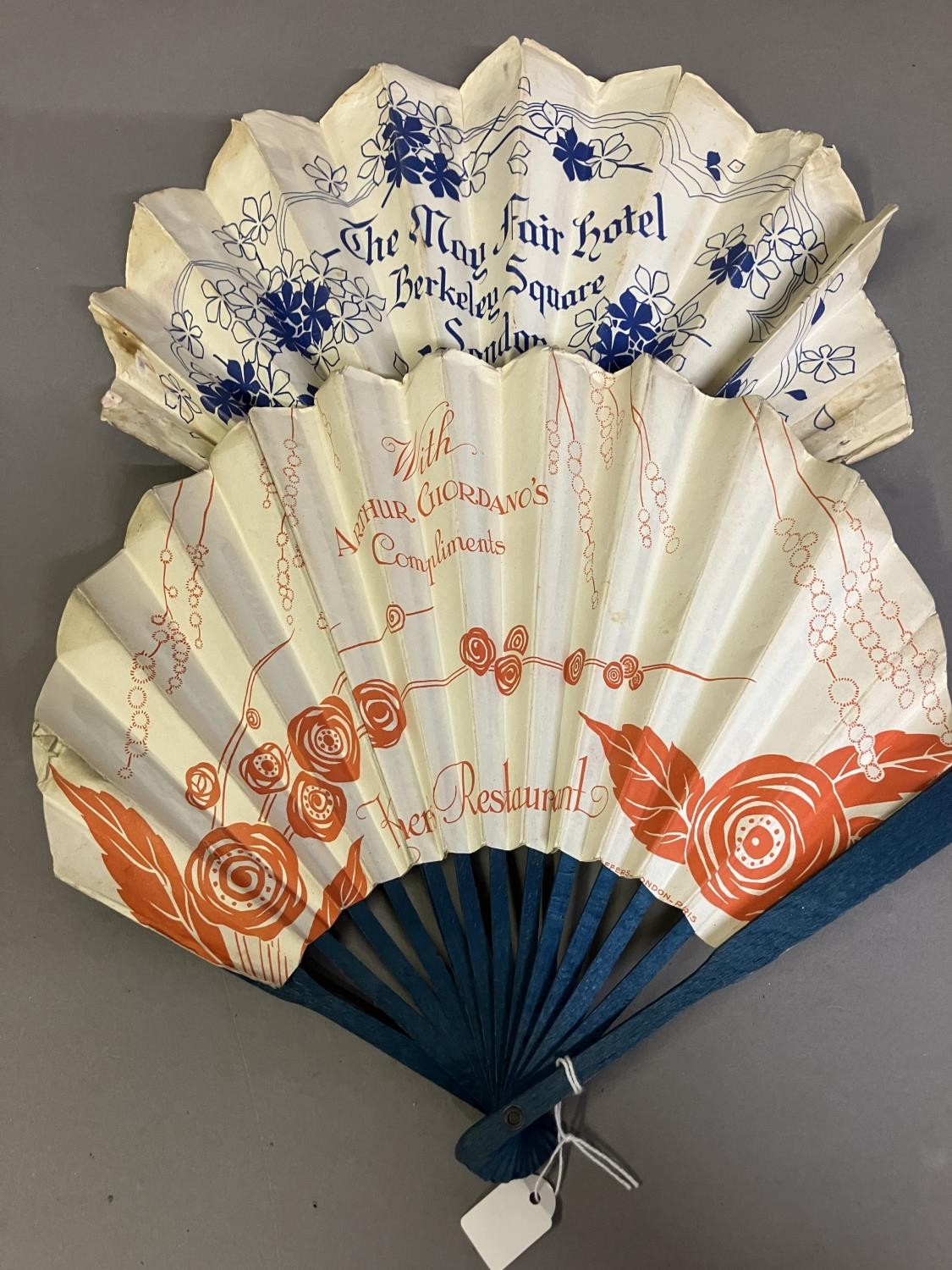 Advertising fans: twelve assorted fans, the first in ballon form advertising Kettner’s Hotel, with - Image 3 of 5