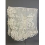 Antique Lace: a good Honiton appliqué wedding veil, with scalloped border, and large floral sprays