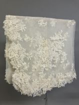 Antique Lace: a good Honiton appliqué wedding veil, with scalloped border, and large floral sprays