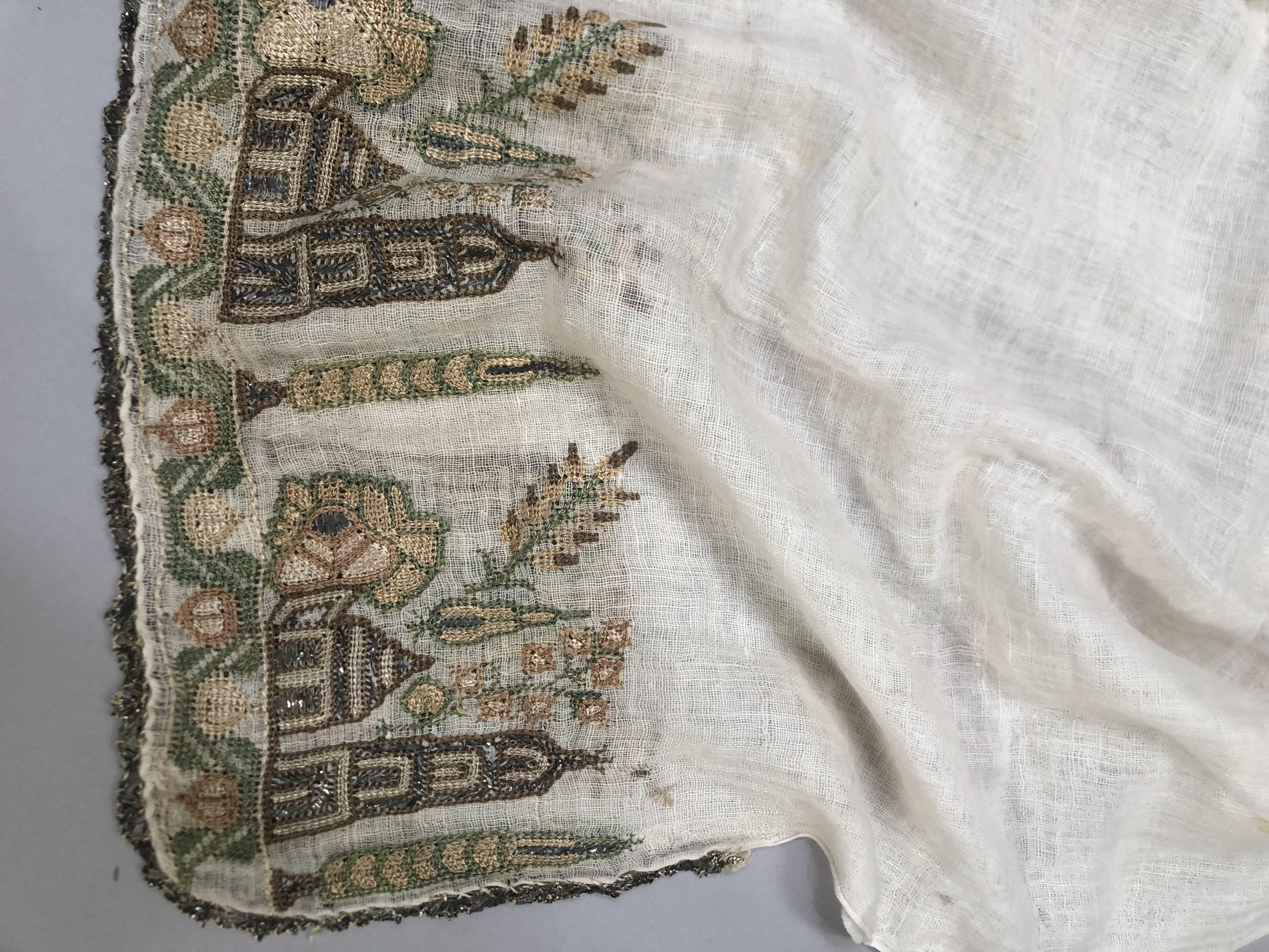 Ottoman textiles: four good embroidered items, comprising a fine towel, each end finished in metal - Image 5 of 6