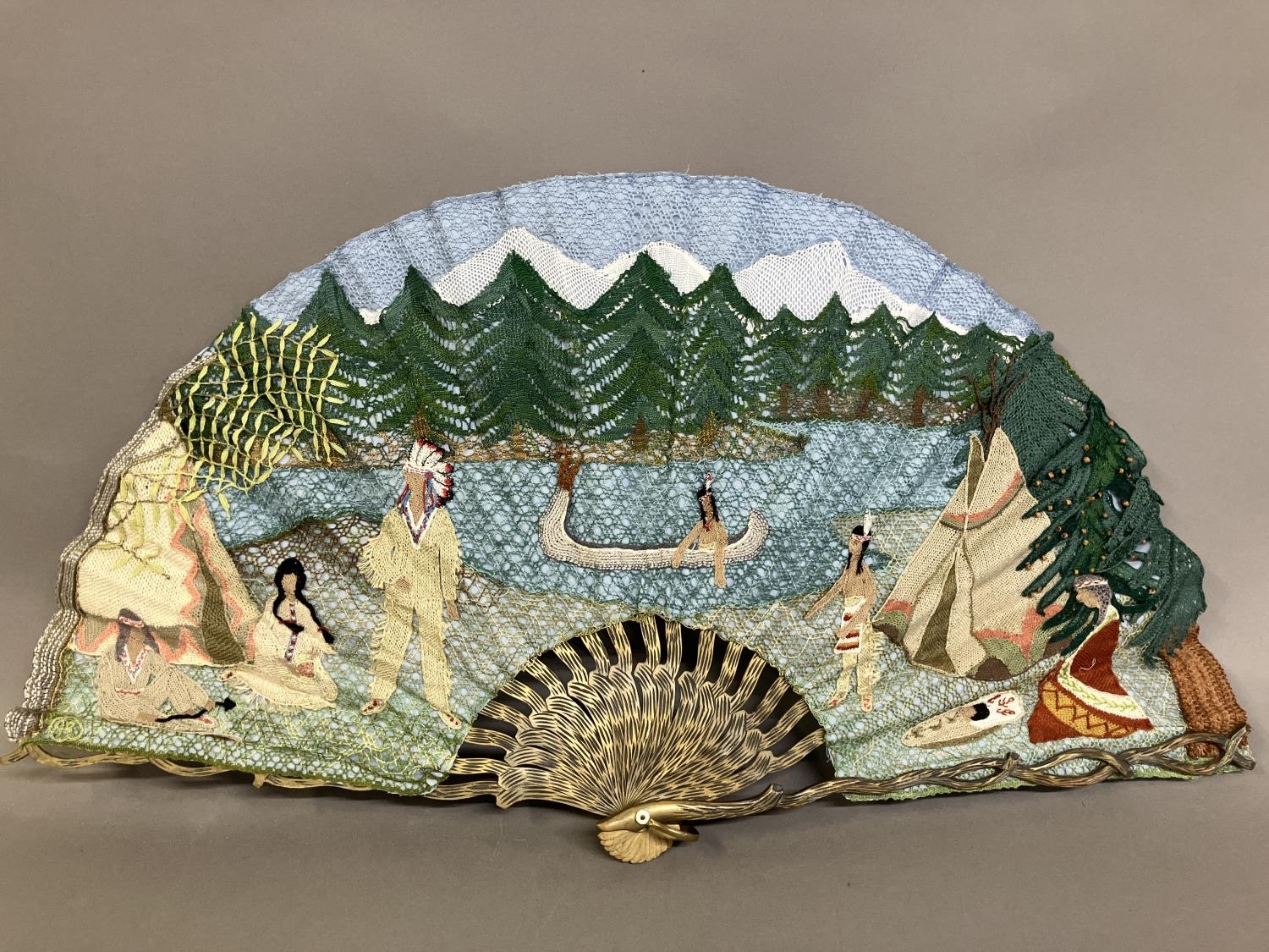 Ann Collier: a unique fan designed by Ann Collier, showing the life stages of Hiawatha, from right - Image 2 of 6