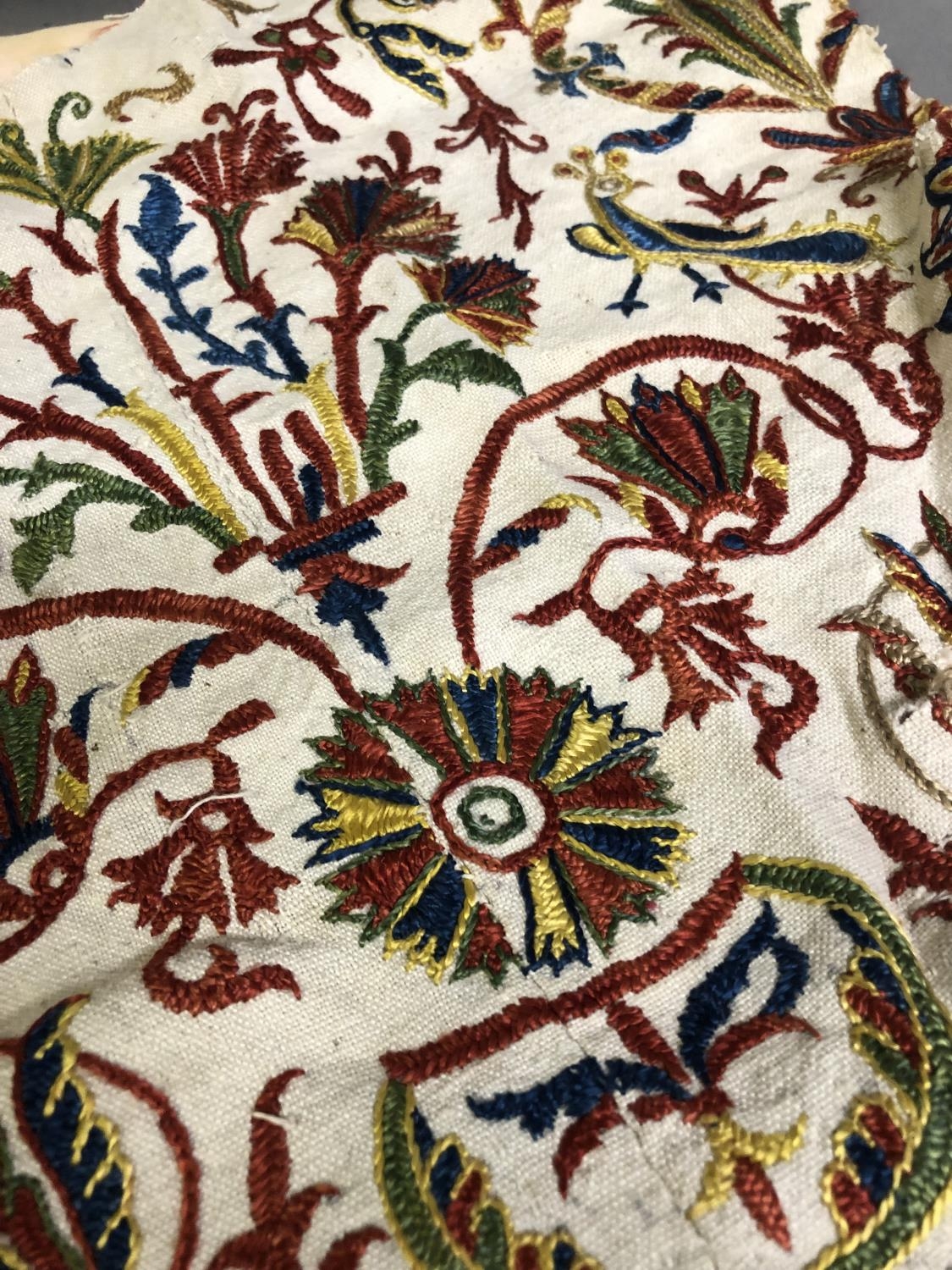 A 19th century patchwork cover formed from panels of silk embroidered with entwined initials in - Image 4 of 4