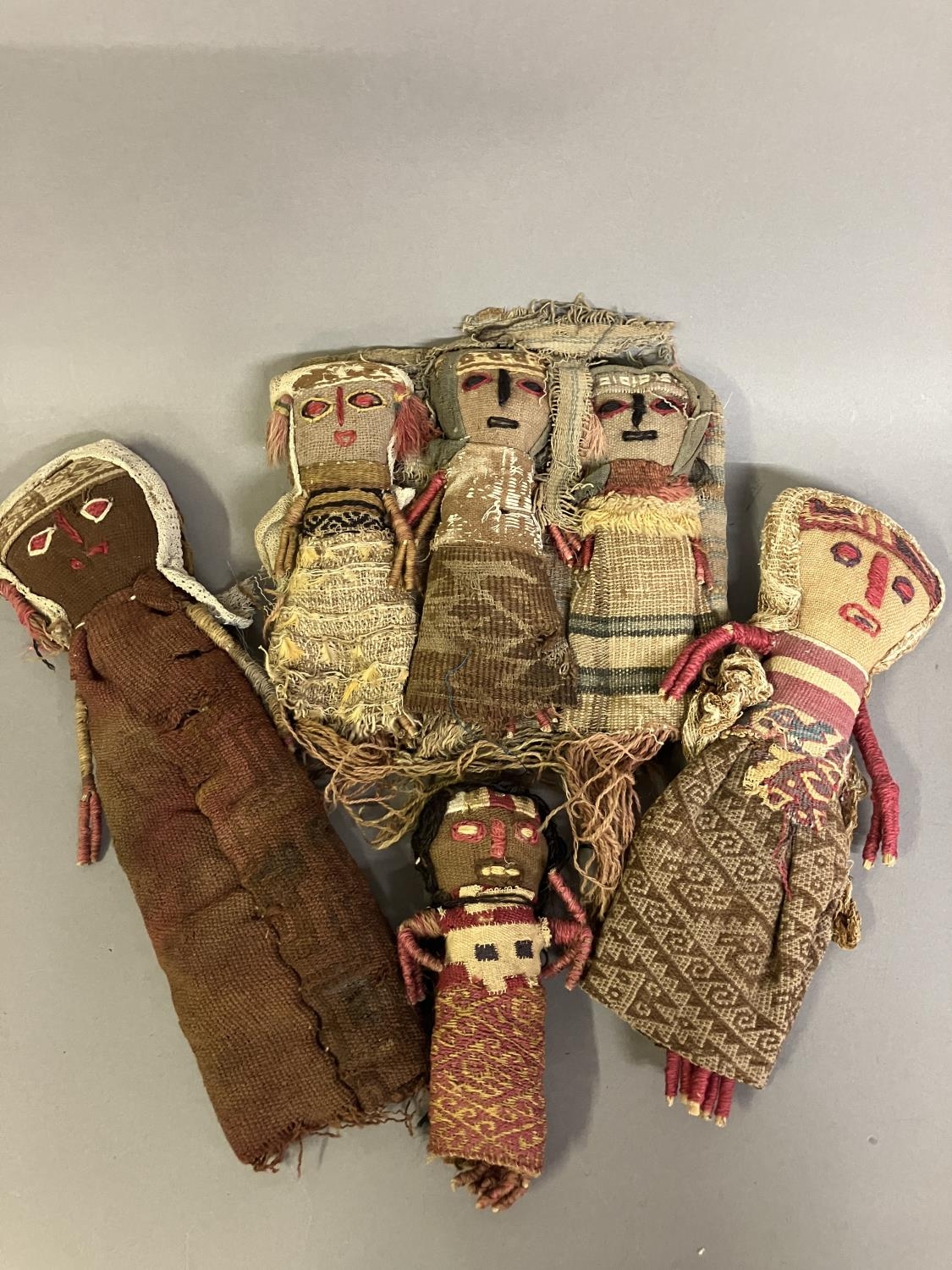 Antique Chancay Peruvian Burial Dolls, coastal central Peru, six in all, being what appears to be