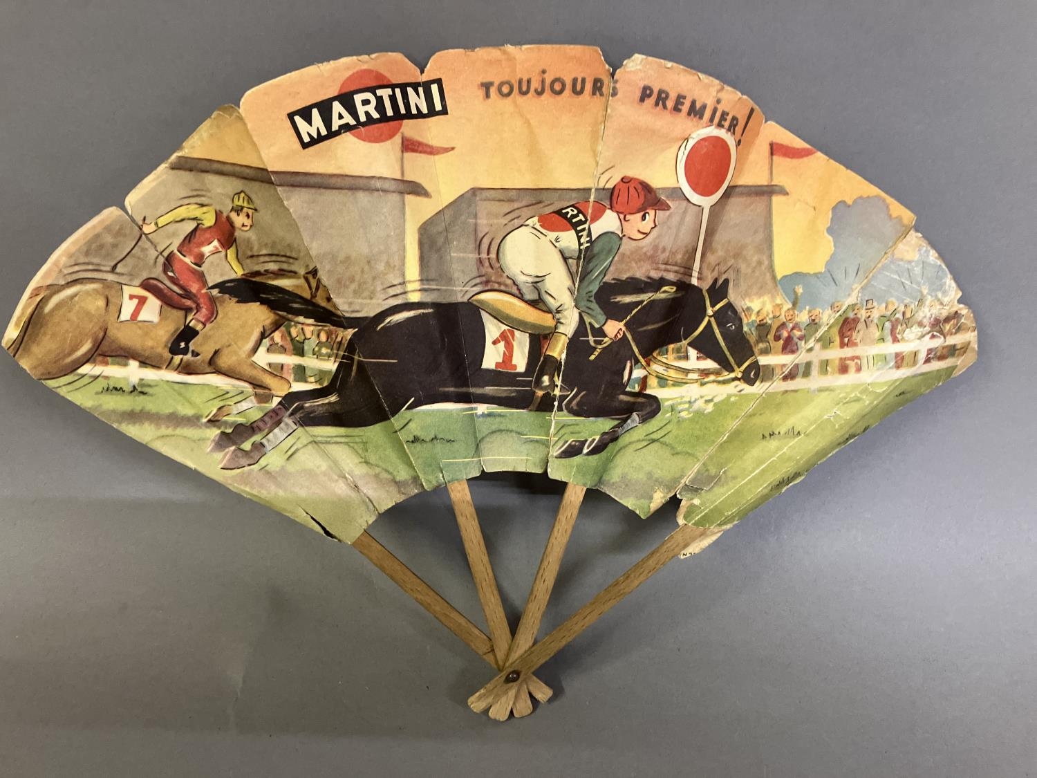 Advertising fans: Five paper fans each mounted on wood, the first of fontange form, featuring the - Image 3 of 4