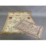 An Antique European sampler dated 1908, alpha-numeric, worked in red on a fairly open weave