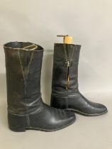 A pair of leather two-tone riding boots with sturdy full boot trees, by Tom Hill, London (Shipping