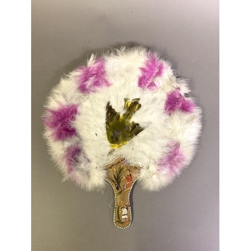 A North American Indian feather fixed fan, 19th century, applied with a small bird, the shaped - Image 4 of 8