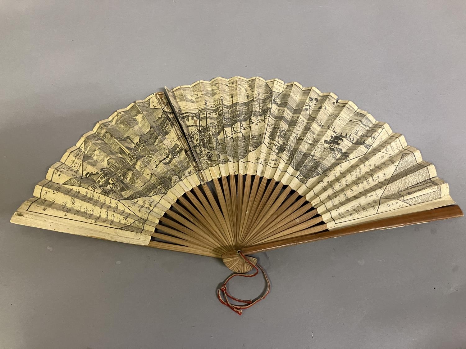 Advertising fans: a fan in fontange form with wood monture dyed green, the guard printed with the - Image 5 of 8