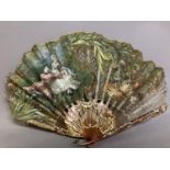 An Art Nouveau fan, in ballon form, the shaped monture of blonde tortoiseshell, note the shapes when