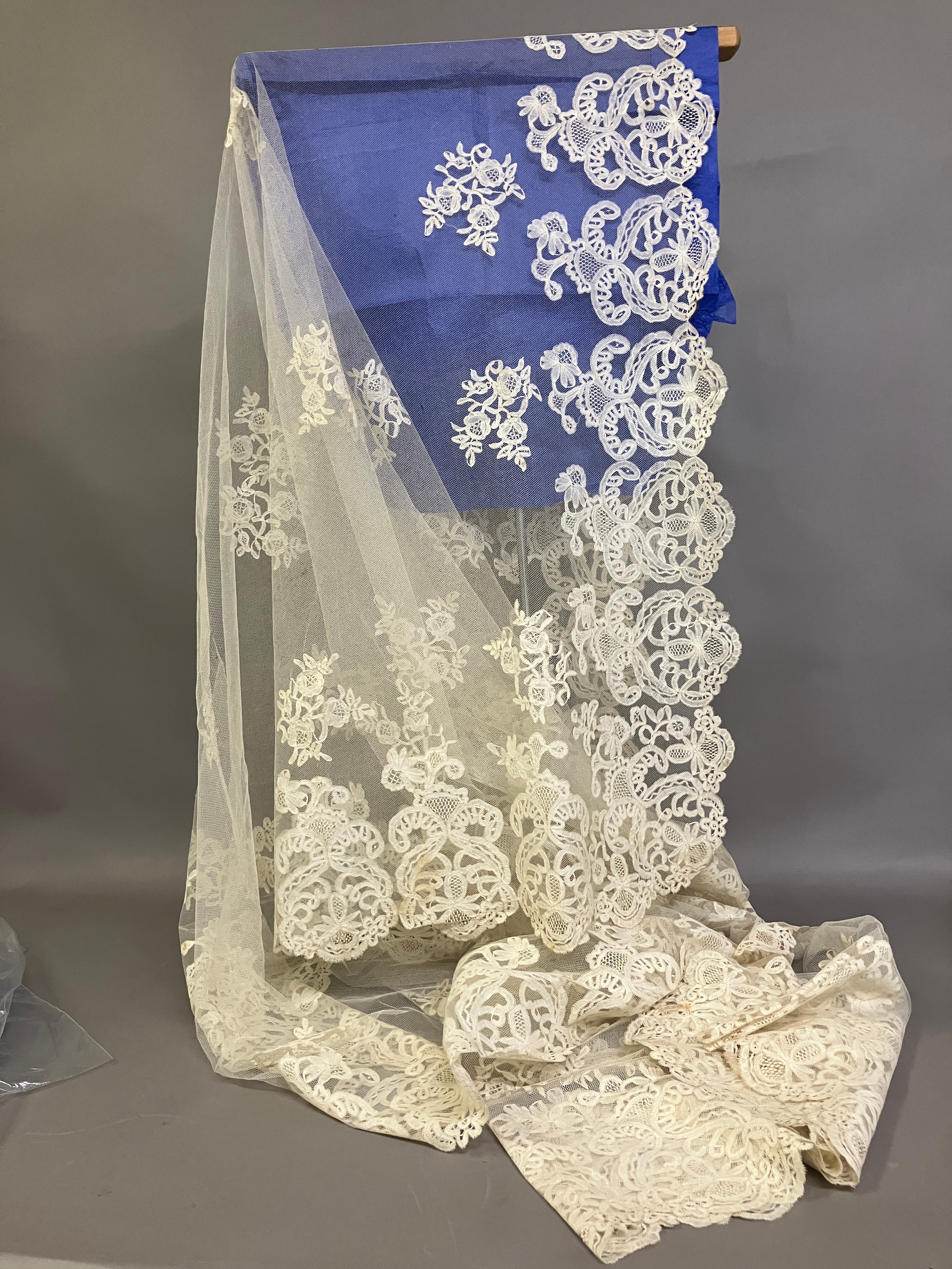 A very large and fine quality late 19th century wedding veil, Honiton Bobbin Appliqué, deep lace