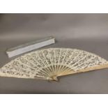 Antique Lace: a c 1890’s Mixed Brussels lace fan, the monture of pink mother of pearl, the deep leaf