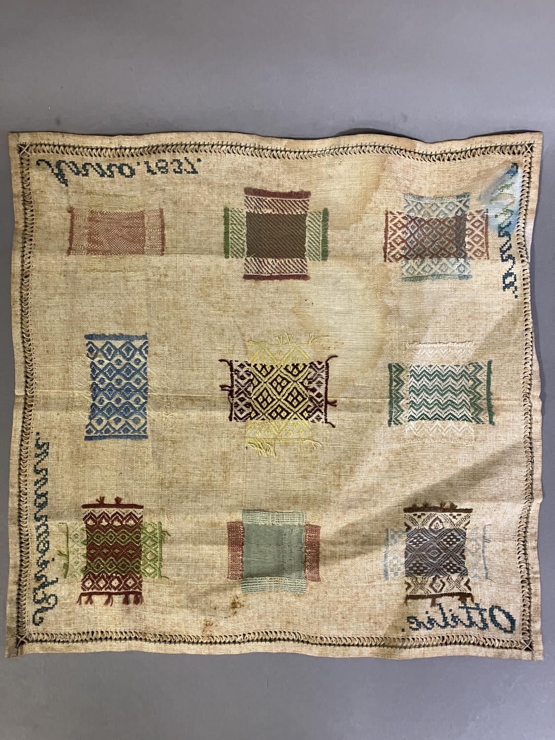 A Fine Antique Darning sampler, Dutch or German, worked on linen with silk threads, dated 1837,