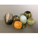 Trade beads: A selection of unusual beads and mineral eggs, comprising a very large black and yellow