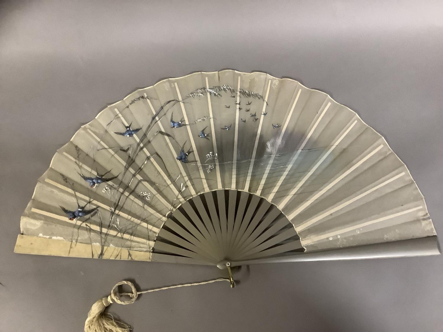 Circa 1890’s, a German folding fan, en camaieu, believed to show the Ridge of Valkyries, with - Image 4 of 5