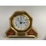 A Royal Crown Derby mantle clock of old Imari pattern 1128 10.5cm high