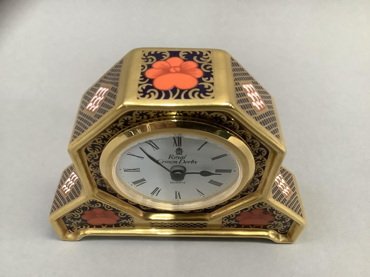A Royal Crown Derby mantle clock of old Imari pattern 1128 10.5cm high - Image 3 of 6