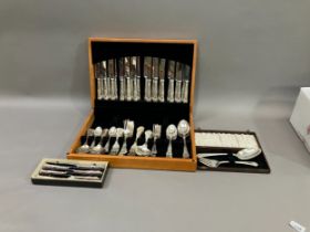 A suite of king's pattern cutlery for twelve in fitted case together with cased knife and fish