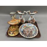 A Worcester style fruit painted pedestal dish and cover together with a similar cup and saucer, a