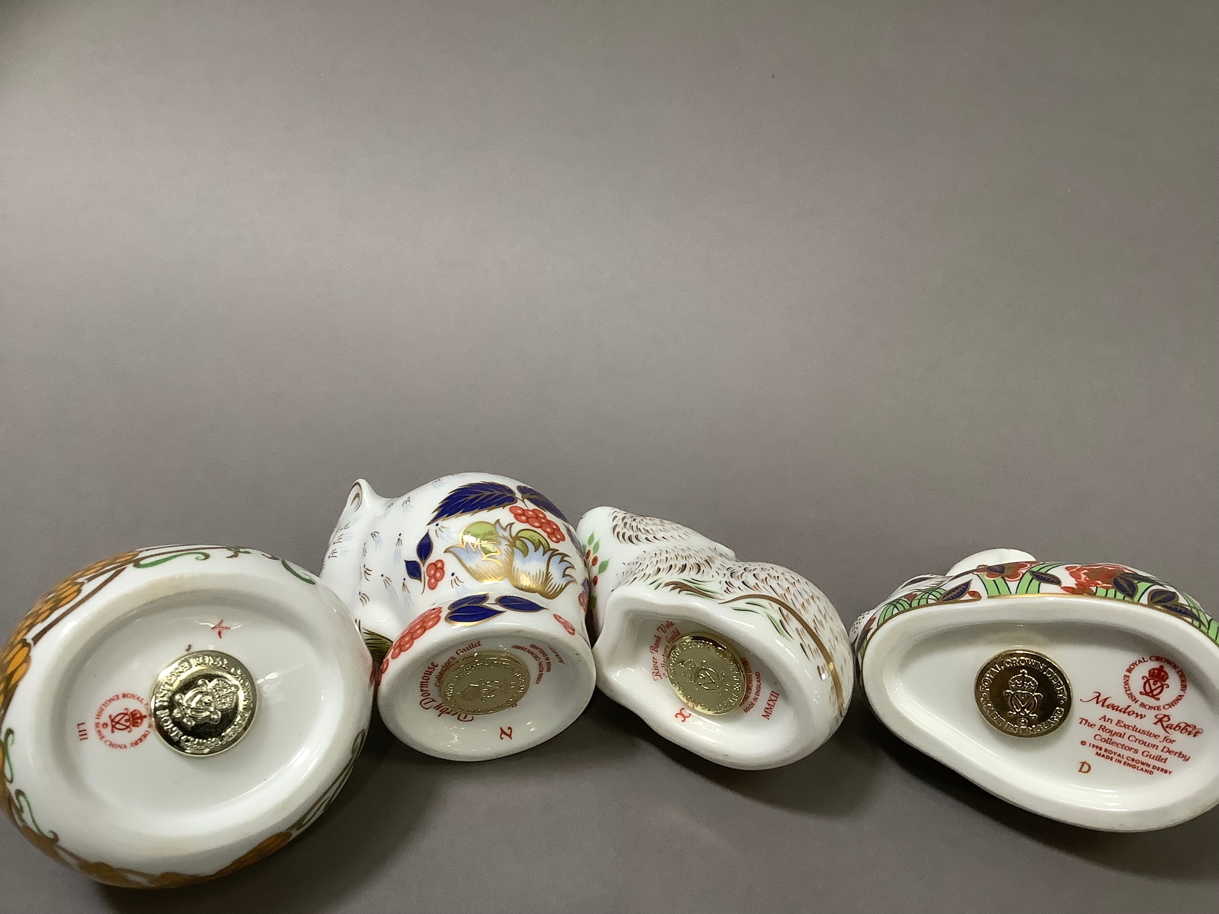 Four Royal Crown Derby paperweights including a dormouse, harvest mouse, a vole and a rabbit, all - Image 4 of 5