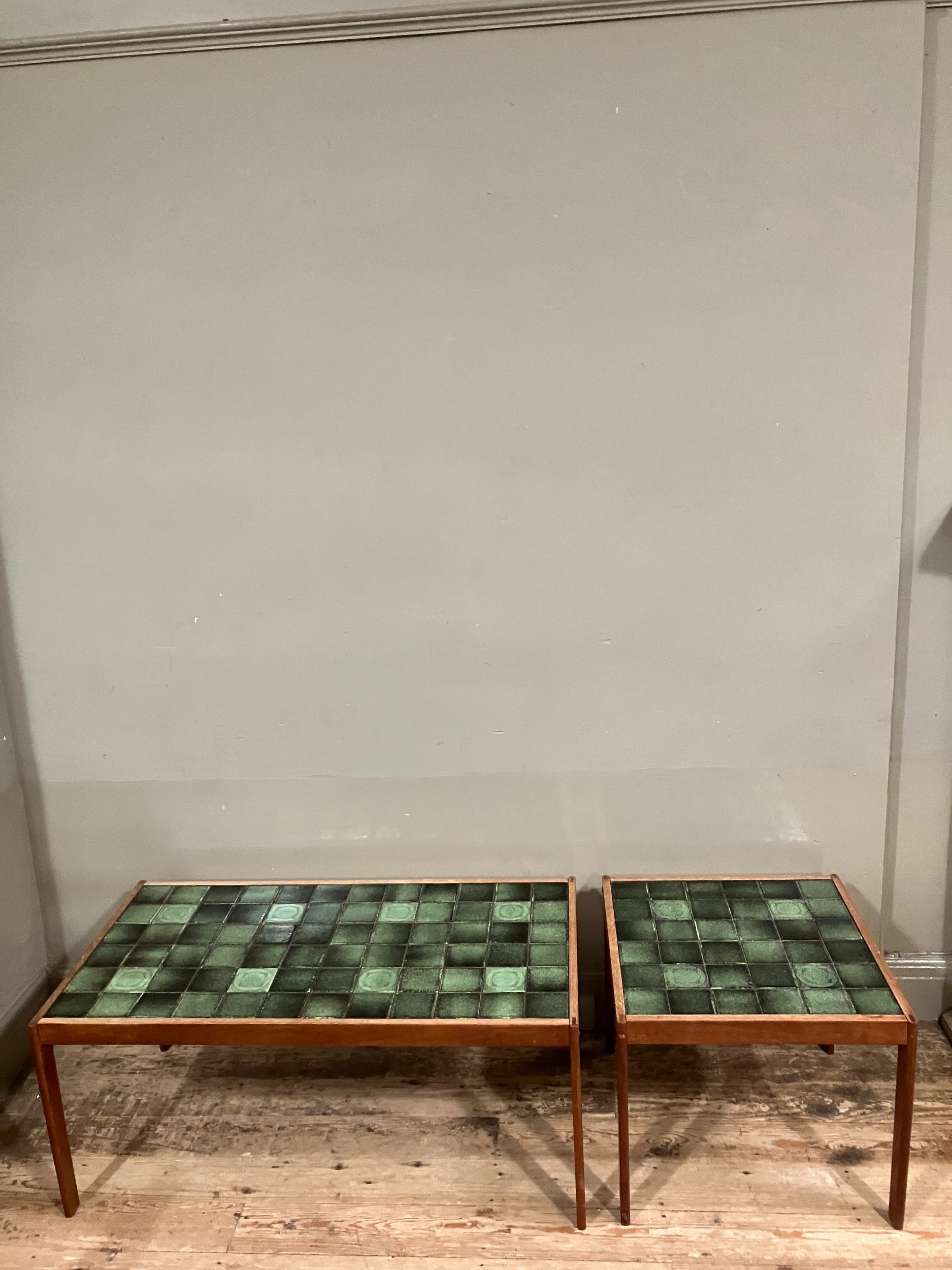 Two late 1960s tile topped tables with teak frames, the tiles possibly Hornsea pottery, 98cm x - Image 2 of 4