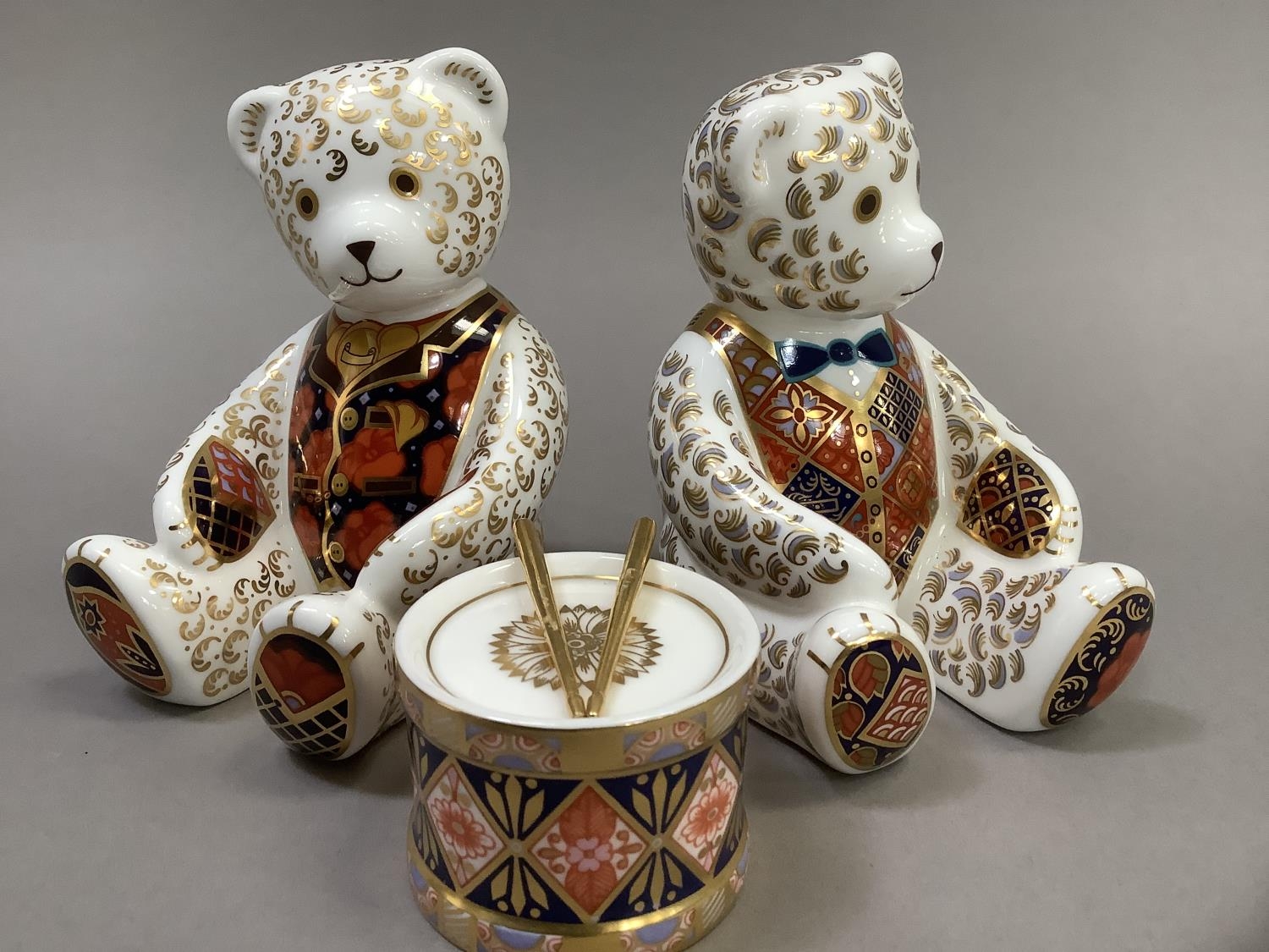 Two Royal Crown Derby teddy bears, one exclusively for the Royal Crown Derby Collector's Guild,