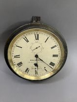 A Victorian ship's clock, the enamel dial with black Roman numerals and Arabic seconds dial,