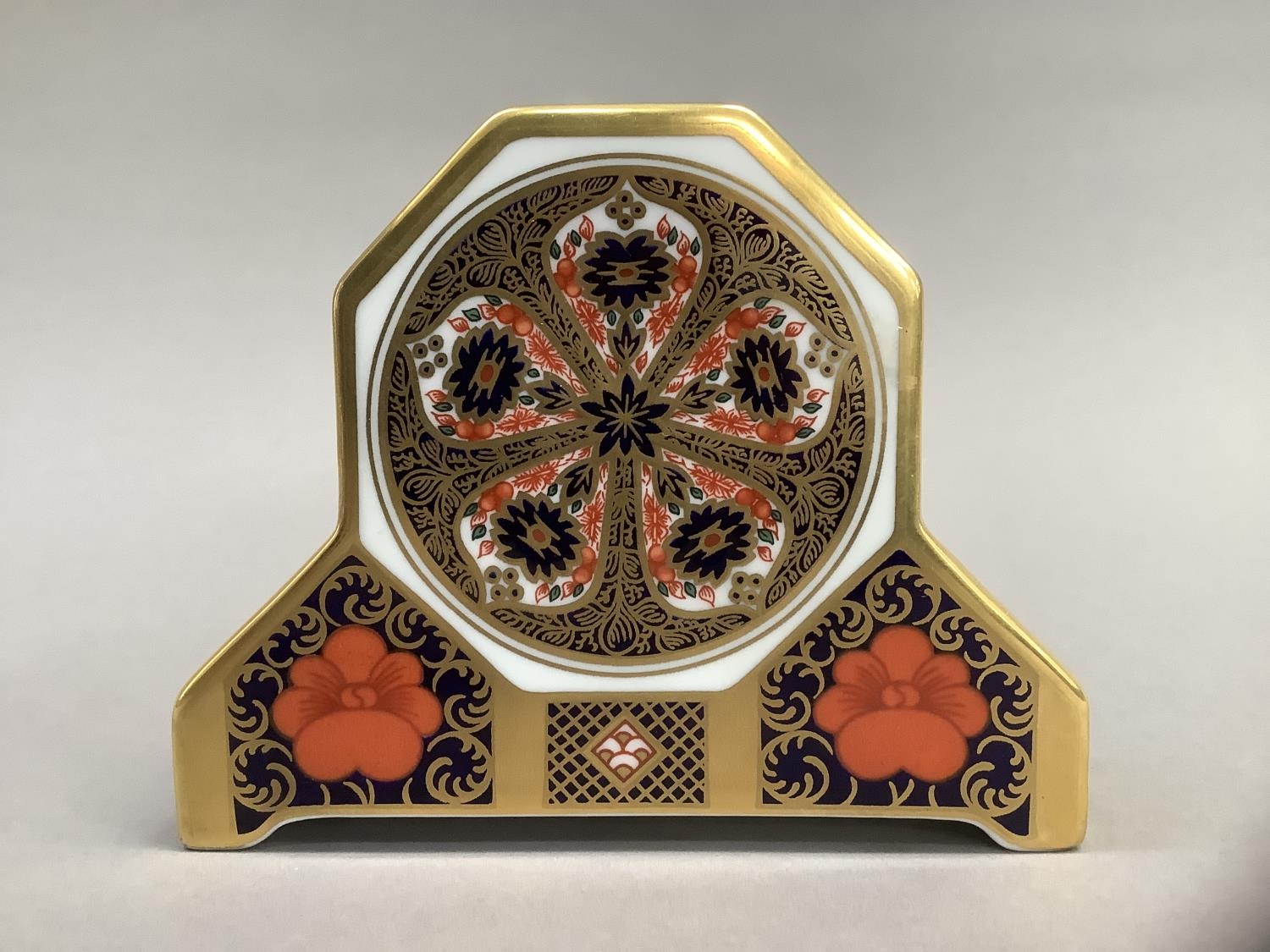 A Royal Crown Derby mantle clock of old Imari pattern 1128 10.5cm high - Image 4 of 6