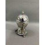 An Edwardian silver plated egg coddler with spirit stand