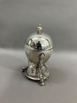 An Edwardian silver plated egg coddler with spirit stand