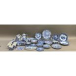 A collection of Copeland Spode Italian blue pattern tableware including coffee pot, nine teacups,