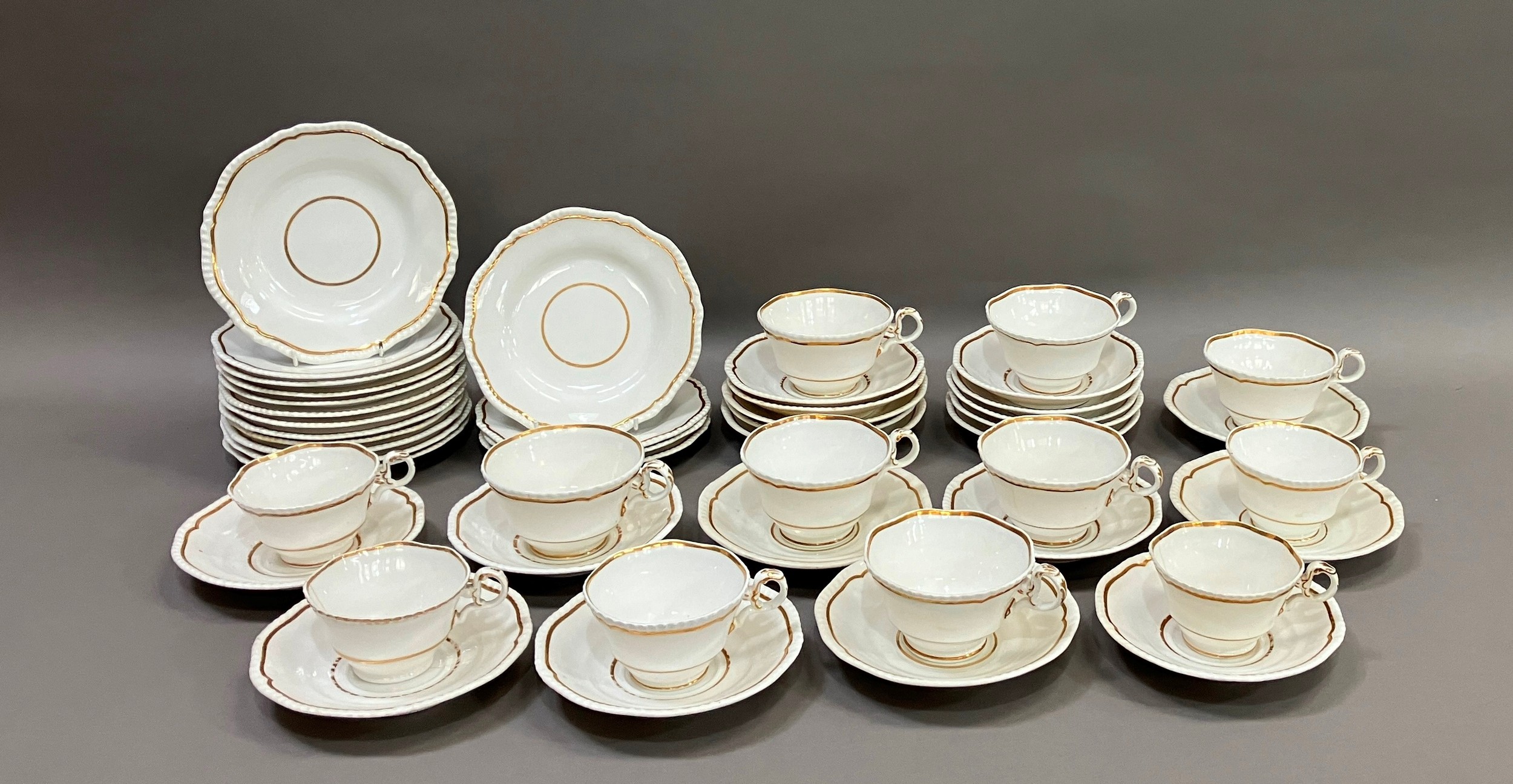 A 19th century Spode part breakfast service with gadrooned rims highlighted in gilt comprising seven - Image 2 of 3