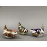 Three Royal Crown Derby paperweight garden birds