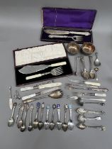 A small collection of late 19th and early 20th Century silver plated cutlery including two boxed