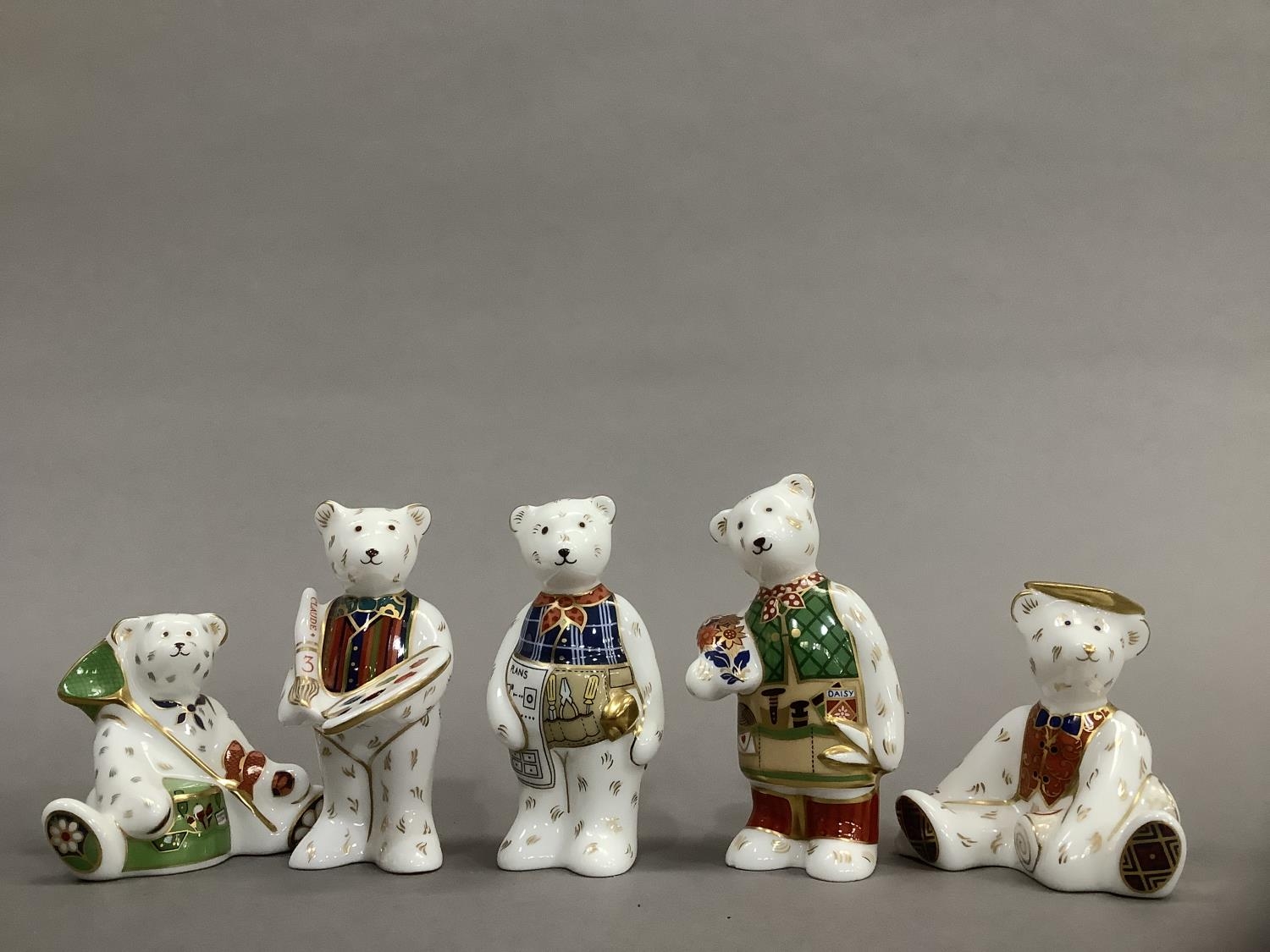 A group of five Royal Crown Derby teddy bears including: artist, DIY bear, gardener, 'Gone - Image 2 of 4