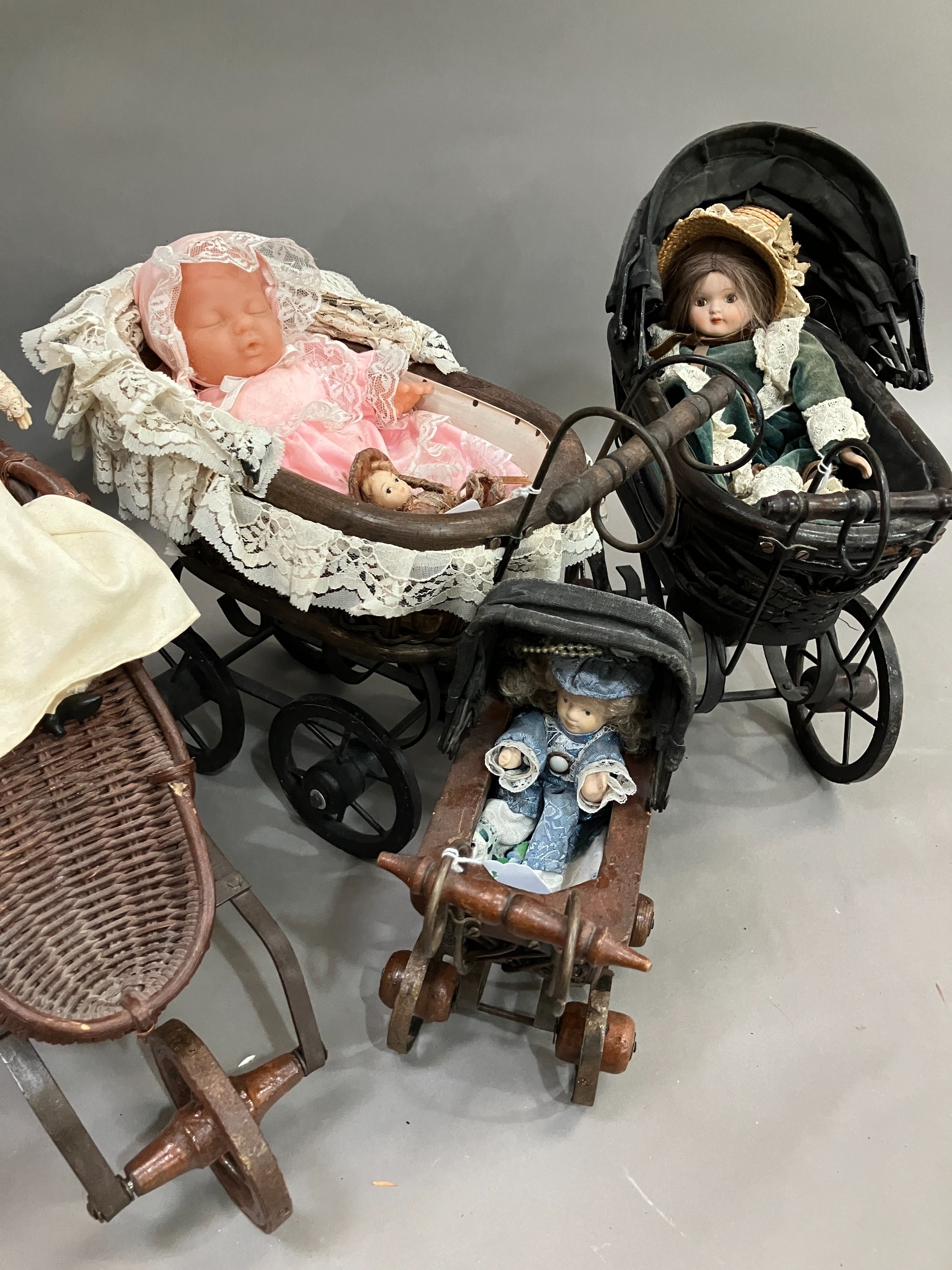 Three Victorian style prams of graduated size together with a Victorian style child's open chair and - Image 3 of 4