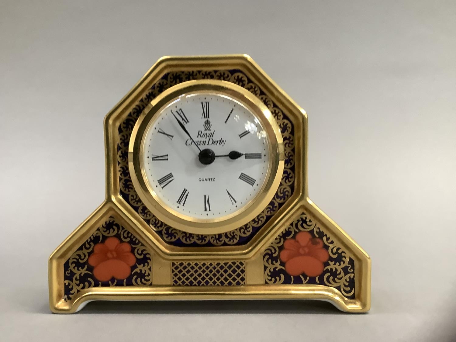 A Royal Crown Derby mantle clock of old Imari pattern 1128 10.5cm high - Image 2 of 6