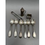 A set of Victorian fiddle-backed silver teaspoons, London 1851 for William Robert Smily each