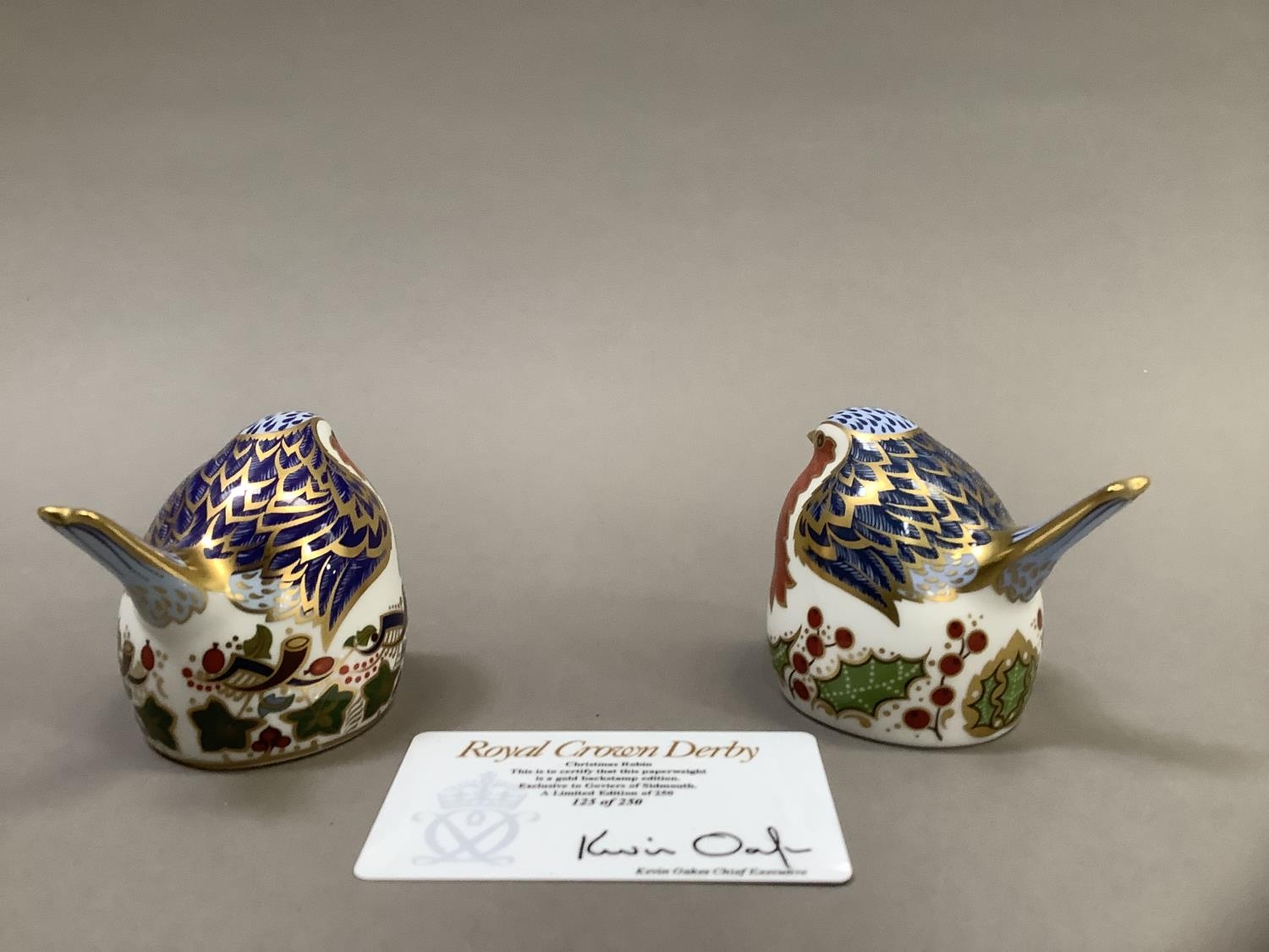 Two Royal Crown Derby Christmas robins, one a pre-release edition of 250 exclusive to Goviers of - Image 4 of 5