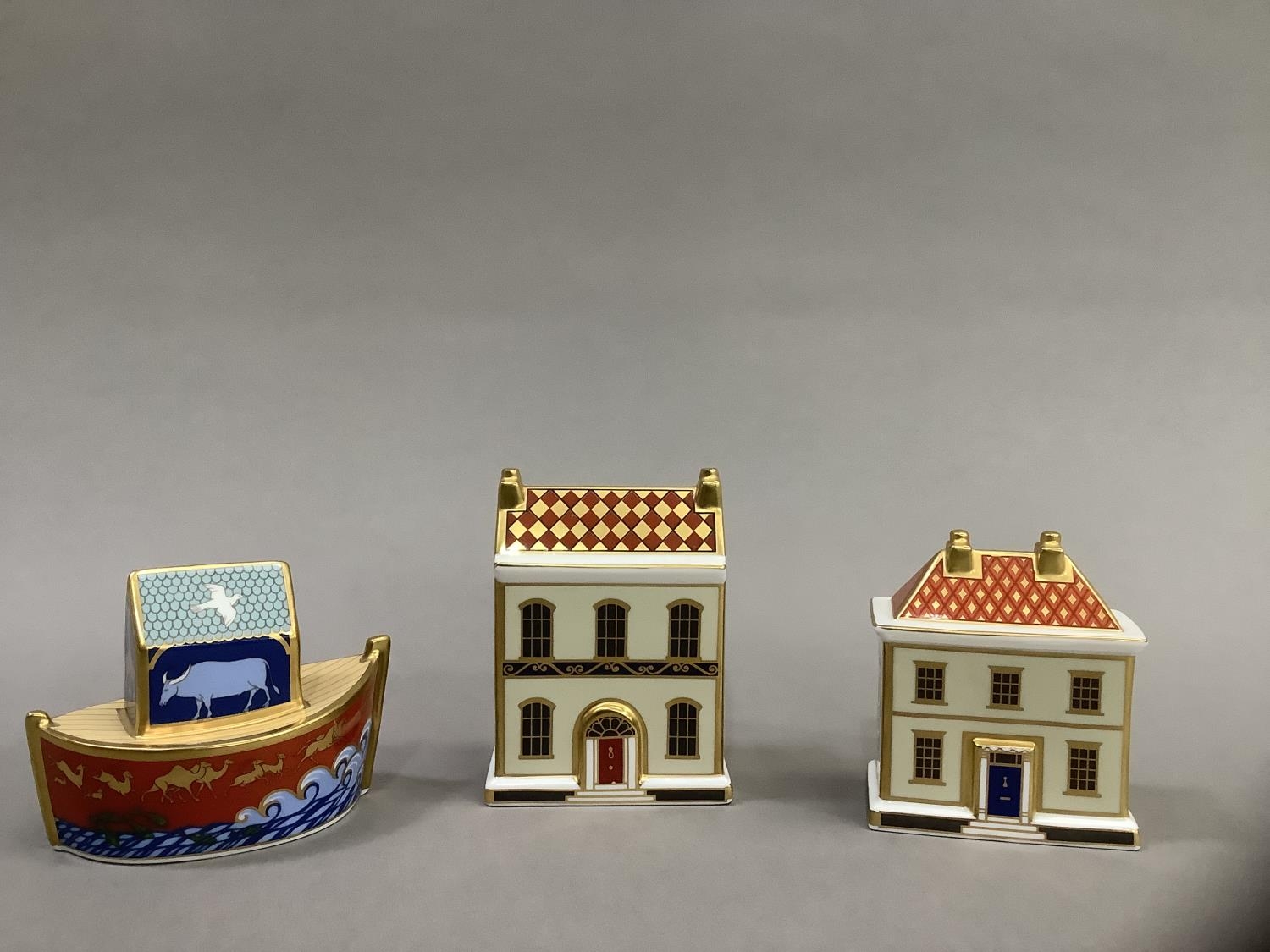 A Royal Crown Derby model 'The China Shop' 8.5cm high, 'The Toy Box' 10cm high and 'Miller's Ark' - Image 4 of 8