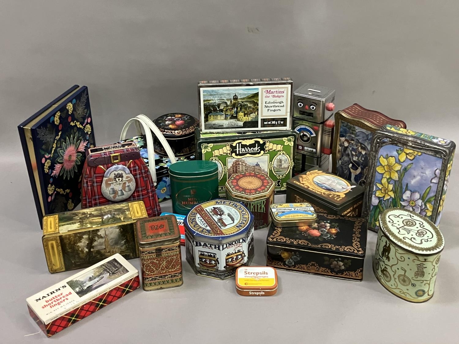A collection of modern printed tins