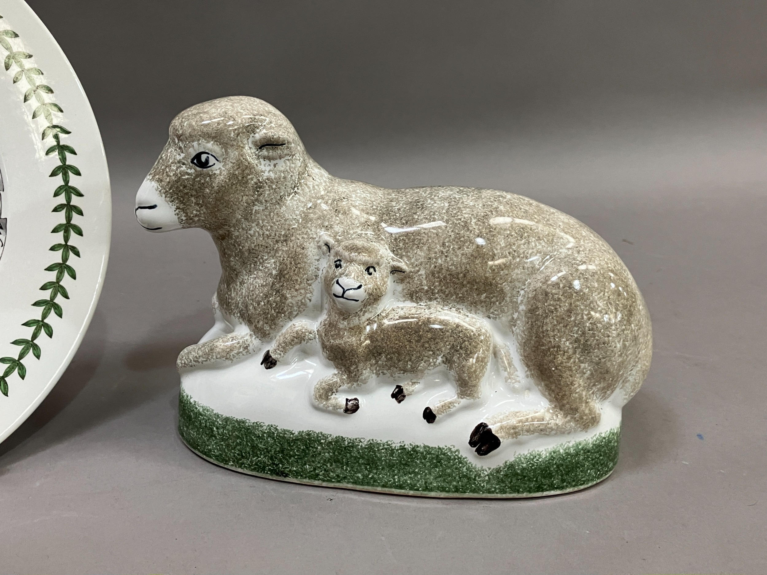 A Rye pottery 2007 group of ewe and lamb, 14.5cm high together with Port Merion plate, - Image 3 of 3