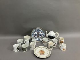 A collection of 19th century transfer and printed mugs, primitive Methodist centenary plate and
