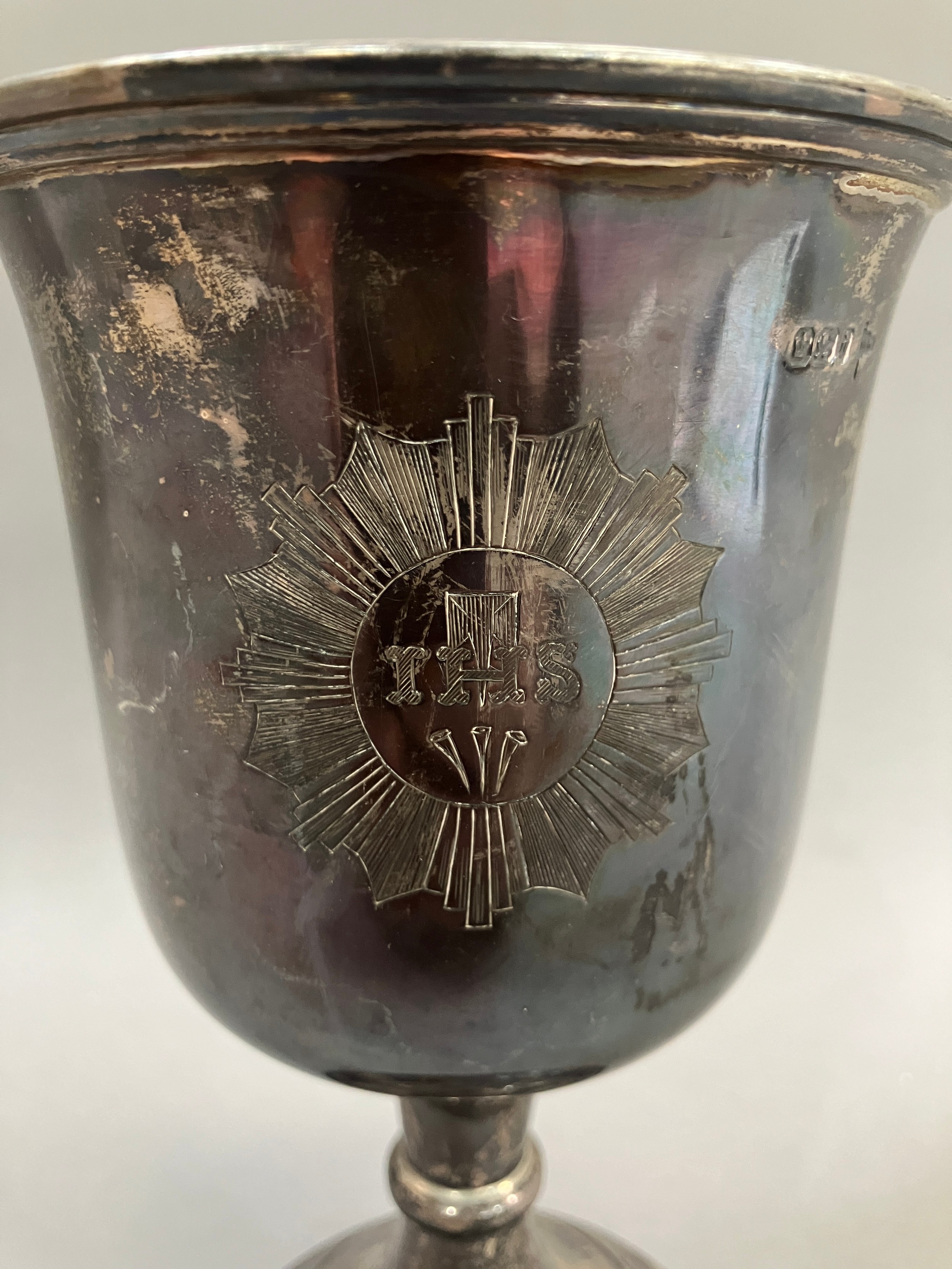 A Victorian silver ecclesiastical chalice, Sheffield 1896 for Walker & Hall, fluted bowl, - Image 6 of 7