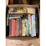 Two boxes of books including Children's books, Rupert annuals, Children's circus book and Harry