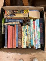 Two boxes of books including Children's books, Rupert annuals, Children's circus book and Harry