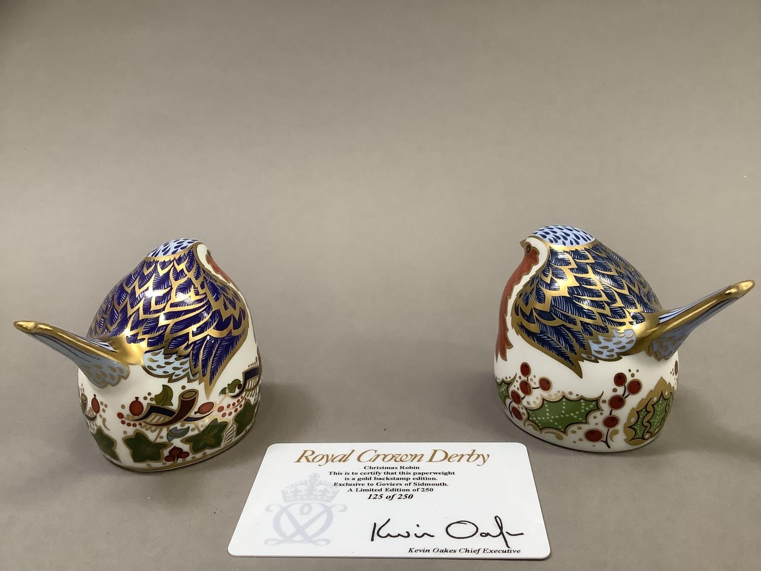 Two Royal Crown Derby Christmas robins, one a pre-release edition of 250 exclusive to Goviers of - Image 3 of 5