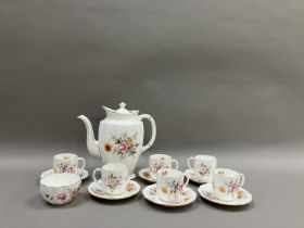 A Royal Crown Derby, Derby Posies pattern coffee service for six comprising coffee pot, sugar